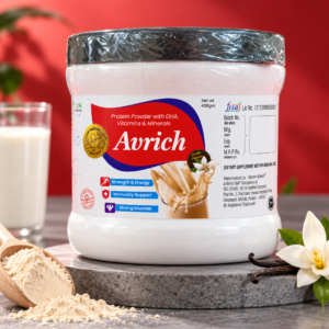 avrich vanilla protein powder still life
